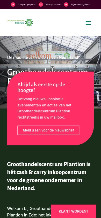 Website Groothandelscentrum Plantion, Ede op mobiel