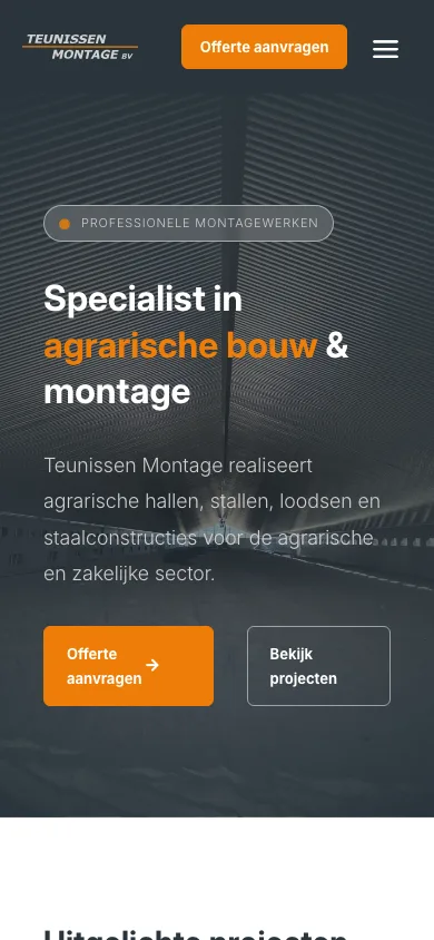 Website Teunissen Montage op mobiel